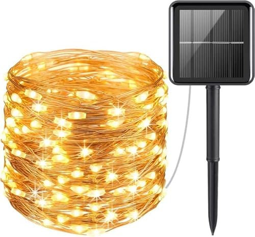 BEL AIR HOME - Guirnalda de Luces Solares 100 LED 10M 3000K para Decorar Terraza, Jardín y Fachada de Casa con Diferentes Modos de Encendido