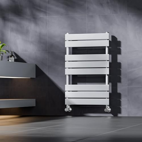 Heilmetz Heated Towel Rail White, Bathroom Towel Radiator 500 x 800 mm Flat Panel Towel Radiator Towel Warmer Modern Central Heating Space Saving Radiators for Bathroom