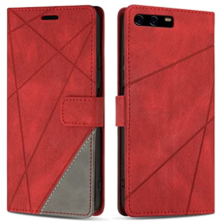 SONWO Hülle für Huawei P10, Premium PU Leder Handyhülle Flip Case Wallet Silikon Schutzhülle Klapphülle für Huawei P10, Rot