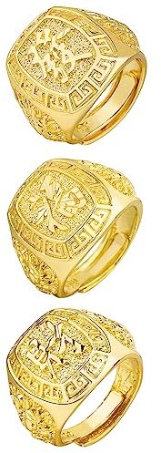 JewelryWe Herren-Ring Gold Ring Herren - 3pcs Vergoldet Reich/Glück/Reichtum Siegelring Band Bandring Offener Daumen Fingerring verstellbare Größe Geschenk für Männer