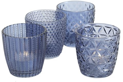 Modernist Home Lot de 4 photophores et bougeoirs votifs en verre translucide bleu roi, 7,6 cm de haut
