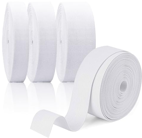 4 Stück Gummiband, 5Meter Gummilitze Elastisches, Gummibänder Nähen 10mm 20mm 30mm 40mm für Hosengummi DIY Handwerk Stoffe zum Nähen, Nicht Leicht Verformbar, Weiß