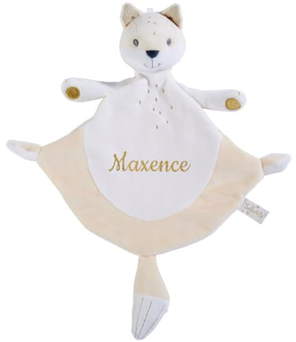Doudou personnalisé avec le prénom de bébé, CHAT, RENARD, FLAMAND ROSE, OURS, LAPIN (Renard petit doudou)