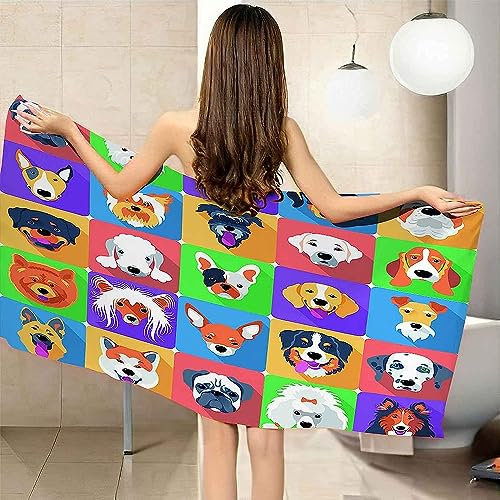 Strandtuch - Farbe Tier Hund 70 X 150 cm Camping Handtücher Für Mädchen Kinder Schnell Trocknend Badetuch Ultra Saugfähig Superweich Stranddecke Pool Reisen Schwimmen Duschtuch -2G9G