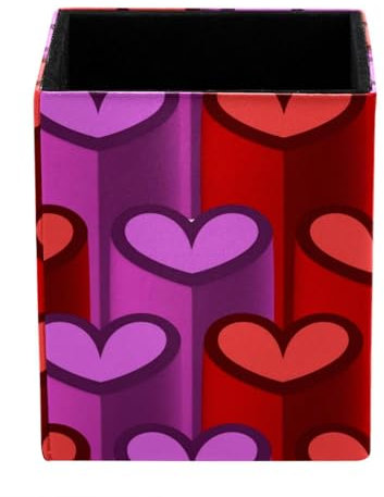 HOHODIY Pot à crayons 3D violet et rouge avec motif cœur d'amour pour bureau, fournitures de bureau et accessoires pour femmes et filles