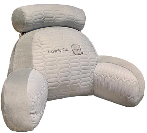 HSEECR Reading Pillow with Arms for Bed - Reading Cushion for Bed Back Support with Support Arm Detachable Backrest Pillow Washable Support Rest Pillow for Reading Relaxing Watching TV (B)