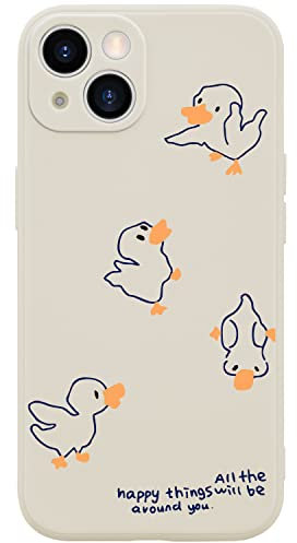 Wihytec Lovely Duck Phone Case for iPhone 13 Cartoon Duck Case Cover Liquid Silicone Soft Gel Rubber Anti-Scratch Durable Girly Women Matte Phone Case Microfiber Lining Protective Cover