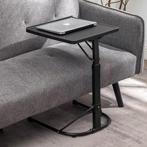 OHMG Table de Lit pour Ordinateur Portable, Table D'appoint Légère, Réglable en Hauteur, 4 Roulettes Verrouillables, Bois PC, Noir, 69 x 43 x 43 cm