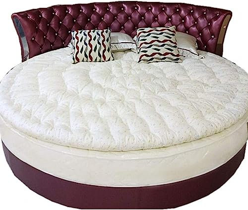 Matratzenauflage, rund, atmungsaktiv, extra dick, gesteppt, bequem, mit einfarbigem Bezug und Füllung aus Baumwolle, 5 kg Baumwolle, Durchmesser 220 cm
