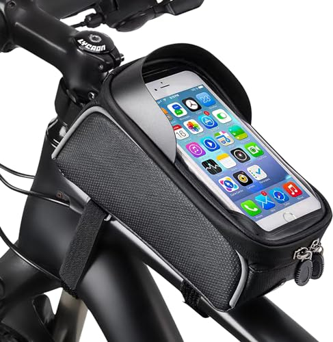 LYCAON Fahrrad Rahmentasche - Wasserdicht Lenkertasche Oberrohrtasche mit TPU Touchscreen Fenster, Kompatibel mit iPhone Samsung Huawei Phones, für Smartphones unter 6,7 Zoll