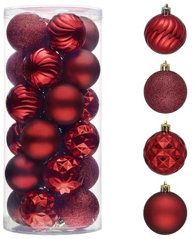 Valery Madelyn Weihnachtsbaumschmuck-Set für Valentinstag, Karneval, St. Patricks Day, 61 cm, Burgunderrot, bruchsicher, Weihnachtskugel, Ornamente, hängende Weihnachtsfeiertage, Party-Dekoration