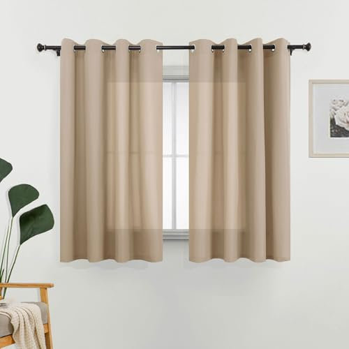 L.Z.E Gardinen Vorhänge Sand Beige, Blickdicht 70% Lichtdurchlässig Gardine Vorhang für Schlafzimmer Wohnzimmer Privatsphäre, Dünne Baumwolloptik Stores mit Ösen, 175 cm Kurz, Einfarbig