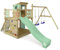 WICKEY Spielturm Klettergerüst Smart Camp mit Schaukel & pastellgrüner Rutsche, Outdoor Kinder Kletterturm mit Sandkasten, Leiter & Spiel-Zubehör für den Garten