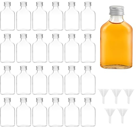AZKEEGREY 24 Small Glass Bottles 50 ml with Screw Cap Including Funnel, Mini Glass Bottle Suitable as Hip Flask, Liquor Bottle