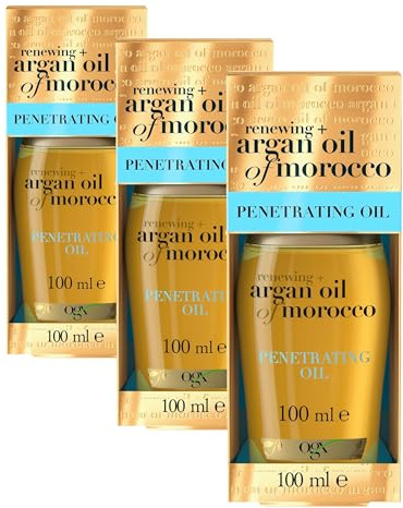 OGX Argan Oil of Morocco Penetrating Oil Haaröl, 3 x 100 ml | Intensives Haaröl mit Arganöl für trockenes und sprödes Haar mit UV Schutz