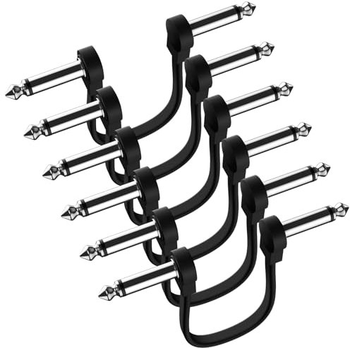 Heams Professional 6 Pack 6 Inch Guitar Patch Cables, Noise Free and Super Durable Flat Guitar Pedal Cable, More Flexible Right Angle Pedal Board Cables, Black