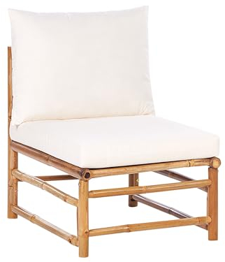 Beliani Modul Gartensessel Mittelstück Bambusholz Hellbraun mit Auflagen weiß Cerreto