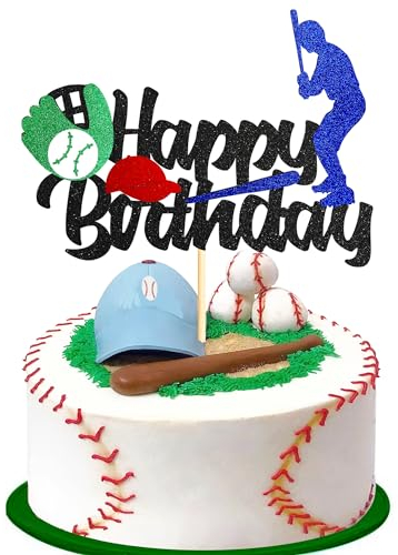 Sotpot Tortenaufsatz mit Baseball-Motiv, schwarz, glitzernd, 1 Stück, Sport, Happy Birthday, Baseballspieler, Kuchendekoration für Baseball, Sport, Party, Themenzubehör