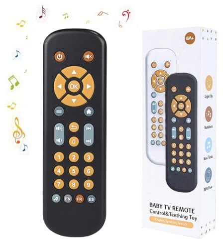 JoyJoyful Juguetes Musical Bebes 6-12 Meses, 3 Idiomas Juguetes Mando TV Niños 1 Año con Español/Inglés/Francés, Juguete Aprender Hablar Niñas Niños, Regalo Bebe Canciones Sonidos Luces(Negro)