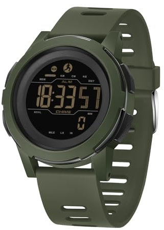 Forrader Montre numérique militaire pour homme avec podomètre, chronomètre, alarme, rétroéclairage LED, étanche (Vert)