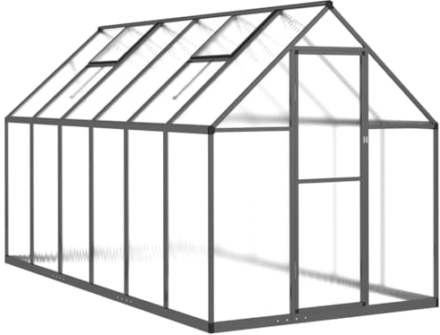 vidaXL Gewächshaus mit Fundamentrahmen, Pflanzenhaus mit Dachrinnensystem Flügeltür, Treibhaus für Pflanzen, Frühbeet, Anthrazit Aluminimum