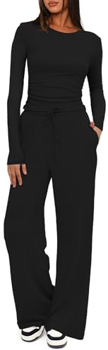 Darong Women's 2 Piece Lounge Sets Fall Outfits 9065A Black L