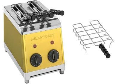 Milantoast 2-er Toaster mit Zangen und Brötchenaufsatz (Gold)