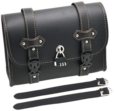 Borsa per forcella per moto, Borsa per forcella anteriore per moto - Borsa da manubrio per moto retrò,Borsa per forcella da moto con 2 cinturini, borsa a botte in pelle PU, borsa per attrezzi da manub
