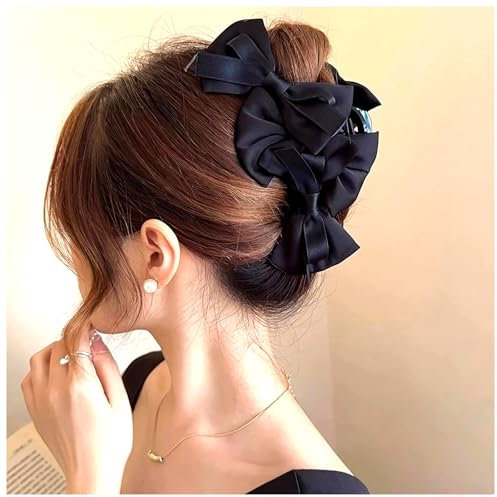 Pinza para el pelo con nudo de lazo y flor de cachemira francesa, pinzas para el pelo grandes, accesorios de peinado para mujer (negro)