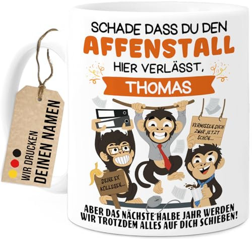 Tassenliebling® Abschiedsgeschenk Kollegen Tasse personalisiert - Abschied Kollege Kollegin Tasse - Schade, dass Du den Affenstall hier verlässt - Lustige Bürotasse zum Jobwechsel - Arbeitskollege