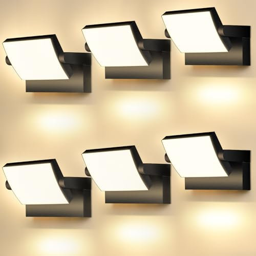 GXXG 6 Stück 40W LED Wandleuchten Aussen/Innen, Wasserdicht IP65 Außenwandleuchten Modern Wandleuchte mit Schwenkbar LED Panel Wandlampe Außen für Garten Eingang, 4000 Lumen, Schwarz, Warmweiß 3000K
