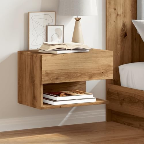 Homgoday Wand-Nachttisch Nachttisch hängend Nachtschrank Wandschrank Hängeschrank Sofatisch Beistelltisch für Schlafzimmer Wohnzimmer Artisan-Eiche 46 x 29,5 x 30 cm