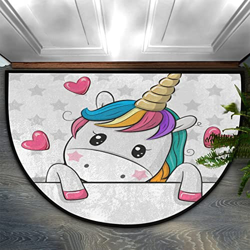 MelloLLO Fußmatte mit Einhornmotiv, rutschfest, halbrund, 61 x 91 cm, Willkommensmatten für Haustür, waschbar, dekorative Bodenmatte für drinnen und draußen, Küche, Eingangsbereich, niedriges Profil