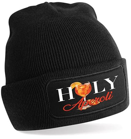 Beanie Strickmütze mit Spruch | HOLY Aperoli | schwarz | Unisex SoftTouch angenehm weiche und warme Wintermütze | OneSize Einheitsgröße für Erwachsene