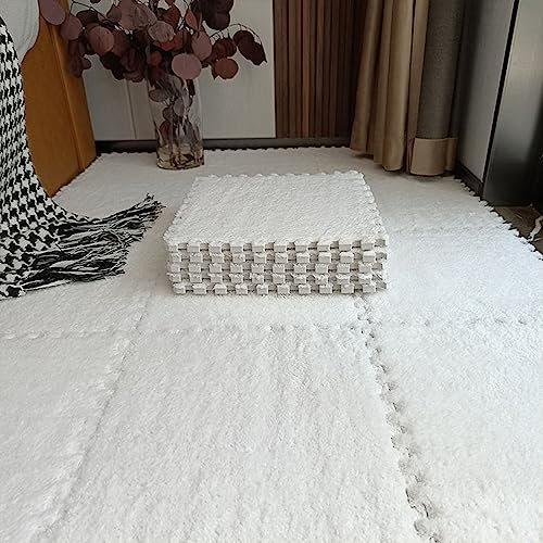 Weiche, ineinandergreifende Teppichfliesen, 18-teiliges Set, quadratische Schaumstoff-Bodenmatte für Schlafzimmer und Wohnzimmer, rutschfester Teppich, 60 x 60 cm, Weiß