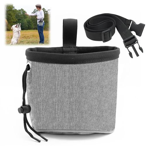 Sacca per Cani,Porta Premietti per Cani, per Addestramento del Cane, Multifunzionale Borsa Porta Snack Cane con Dispenser per Sacchetti, Cintura Regolabile (grigio)