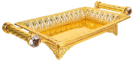 Cabilock 1Stk Tablett wohnzimmerdeko pallet bauchläden obstteller tabelett Aufbewahrungsbehälter für den Haushalt Gold Gestell Europäische Platte Desktop-Schmuck Schmiedeeisen Yellow