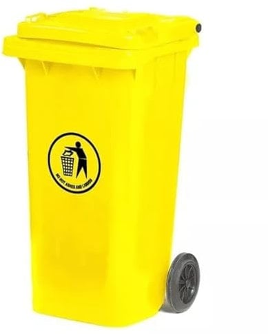 DUAS Outdoor Wheelie Bin Trash Can Large 100L & 120L EN840 Certified Rubbish Waste Dustbin with Lid, Rubber Wheels, and Steel Axle – Durable for Home Workplace and Commercial Use (Yellow, 120L)
