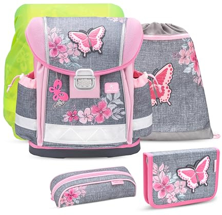 Belmil Schulranzen Set 403-13/AG/S/R 5 - teilig ergonomischer Schulranzen Set mit Regenschutz 1. klasse 2. klasse 3. klasse - Super Leicht 930-990 g/Grundschule (Elegant 2)