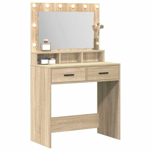 vidaXL Schminktisch Sonoma-Eiche 79 x 41 x 135 cm Holzwerkstoff | Diese Vanity hat ein eingebautes Regal und zwei große Schubladen,