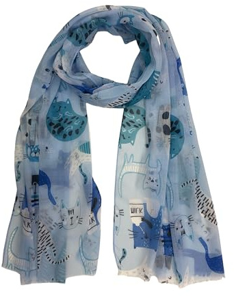 Walniverse Seidenschal mit süßem Katzenmotiv, Halstuch Damen Frühling Herbst, dünner Sommerschal 50g, 180x48cm