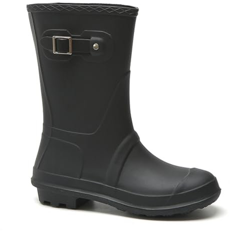 Harssidanzar Stivali di gomma da donna Stivali da pioggia mezzo alto impermeabile scarpe da giardino per le donne HL224EU, Nero, Taglia 39