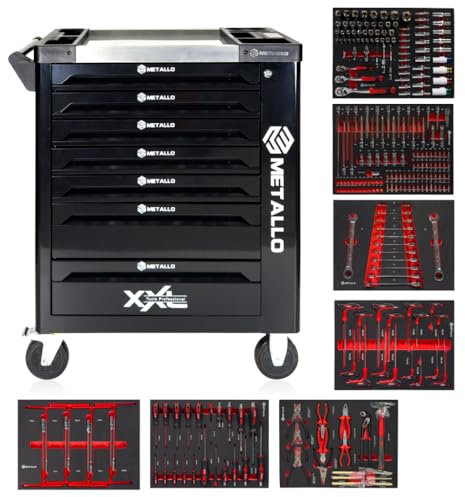 Metallo XXL - Carro de herramientas profesional con ruedas (7 cajones), color negro