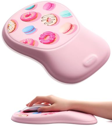 meatanty Ergonomic Mouse Pad with Wrist Support – Cute Pink Macaron & Donut Design, Memory Foam Wrist Rest, Non-Slip Mouse Mat for Office Work, Home Study & Gaming