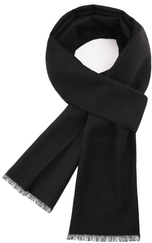 Lonya Schal Herren Winter Tartan Schal Faux Kaschmir Classic Plaid Männer Classic Warmer Weicher Solid Winterschal C-Schwarz,180 * 30cm