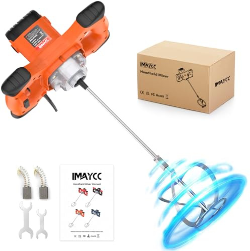 IMAYCC 2100W Mörtelrührer, Betonmischer, Rührwerk Beton with 6 Speed, Quirl Mörtelrührer M14, Rührgerät Mörtel, Betonrührer, Rührwerke, Ideal for Mixing Feed, Plaster,Paint,Cement,Mortar etc.(Orange)