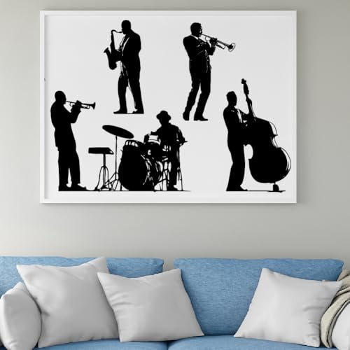 SUPERDANT Jazzband Wandtattoo Musiksilhouetten Dekoration Wandsticker Schlagzeug Saxophon Abziehfolie Großformat Schwarz Wandaufkleber Für Wohnzimmer Schlafzimmer Musikzimmer