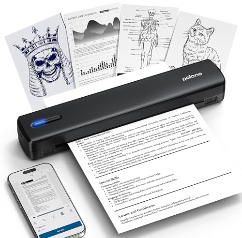 POLONO Impresora térmica A4 inalámbrica para viajes, impresora móvil A4 compatible con formato carta US de 8,5x11, impresora portátil compatible con iOS, Android, portátil para oficina, coche, negro