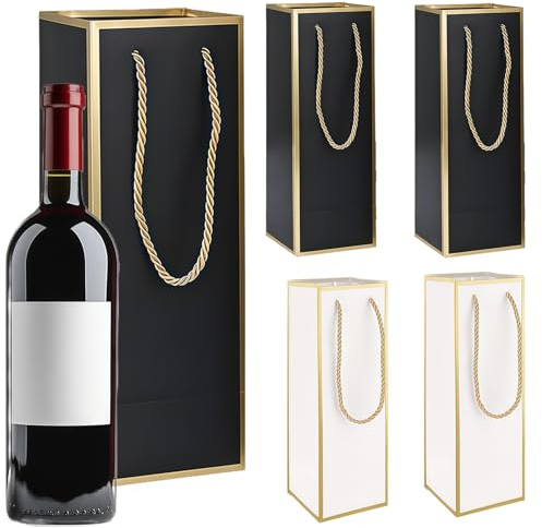 5Pcs Wine Gift Bags, Bottle Bags for Wine 3 Black & 2 White, Sturdy Design Suitable for Wine Bottle Gifting at Marriage Valentine's Birthday Christmas Retirement Parties