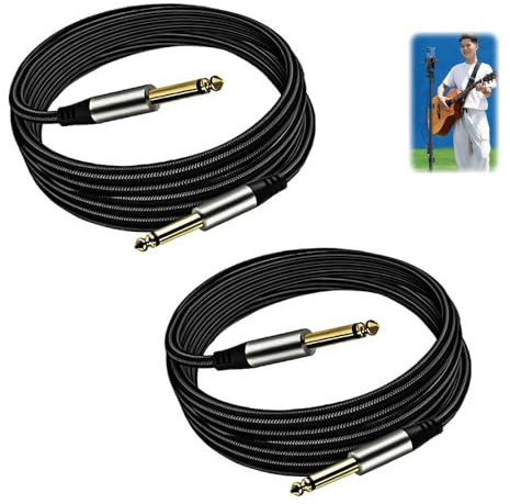 2 Pack 2M Guitar Cables 6.35mm to 6.35mm 1/4 Inch Braided Lead Jack Cord TS Instrument Cables Guitars Amp Cable for Electric Guitars Bass Electric Mandolin Keyboard Audio Speaker Amplifier Black